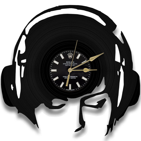 Girl In Headphones - Vinyl Record Effect Clock.