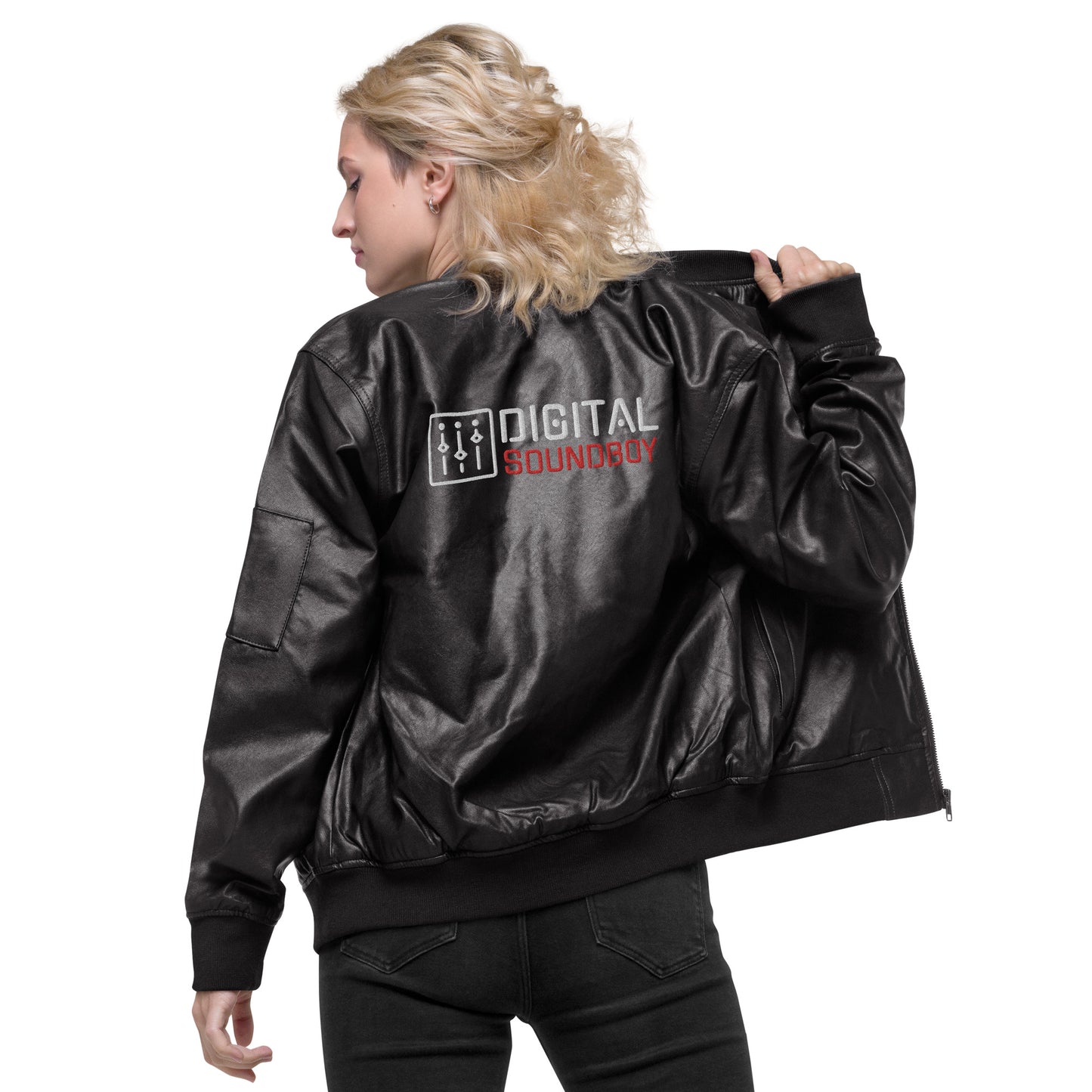 Digital Soundboy Faux Leather Bomber Jacket