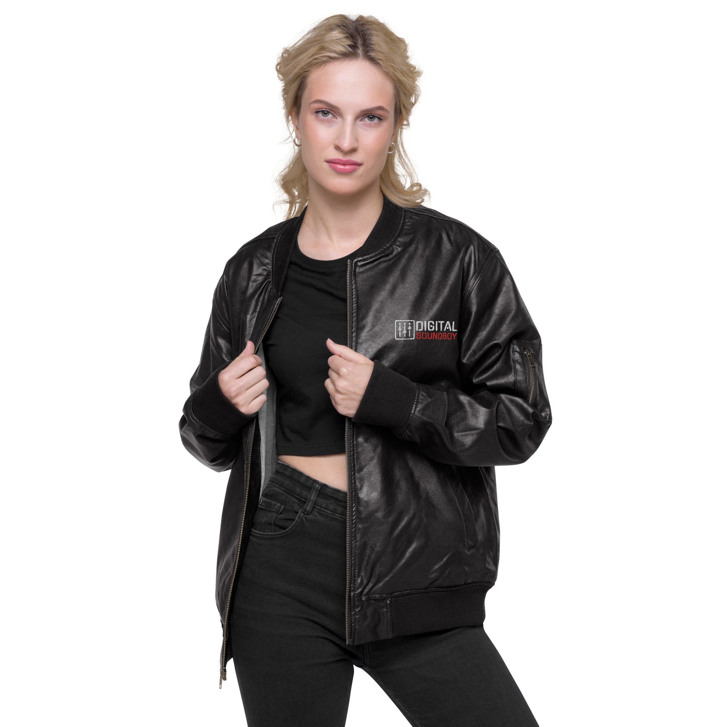 Digital Soundboy Faux Leather Bomber Jacket