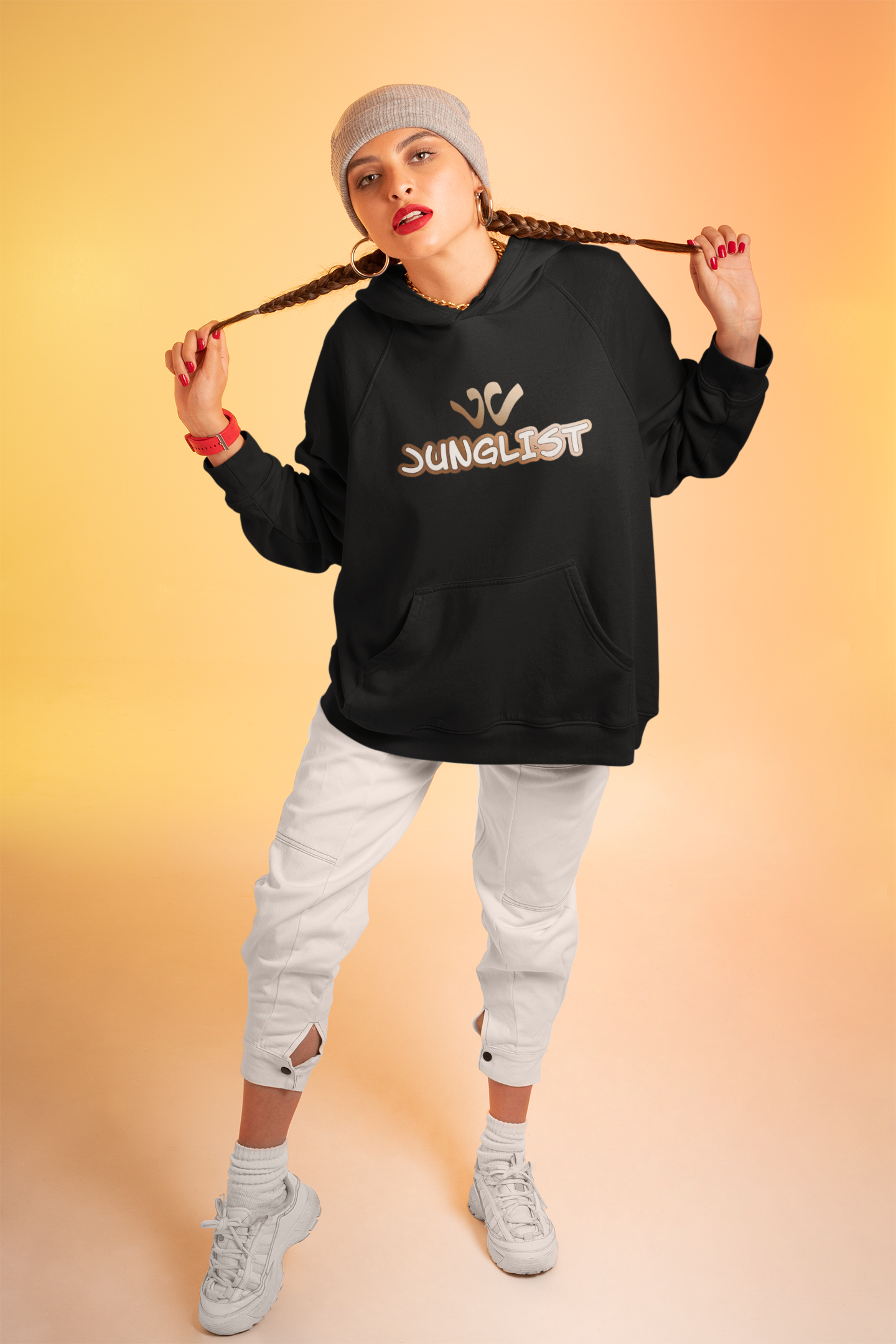 Ju - Junglist Bronze & White Print Unisex Hoodie